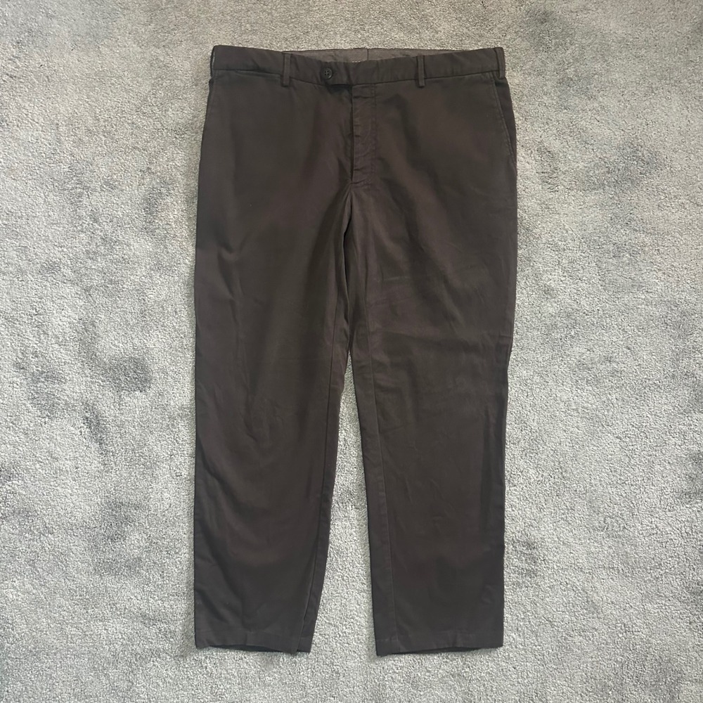 Canali Chinos Pants Men 38 (Fit 36x28.5) Brown Cotton Stretch Straight Leg Italy